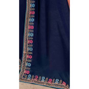 Blue plain chanderi silk saree with blouse 3