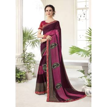 Purple printed georgette saree with blouse 1