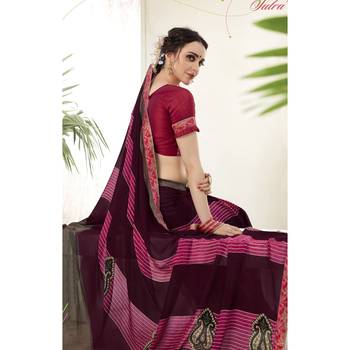 Purple printed georgette saree with blouse 2