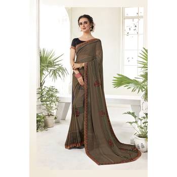 Brown printed georgette saree with blouse 1