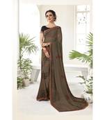 Brown printed georgette saree with blouse
