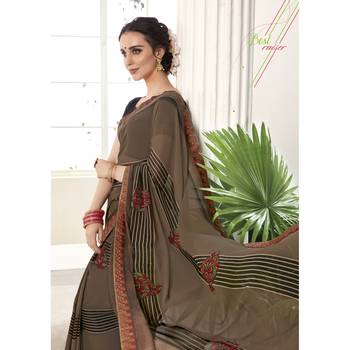 Brown printed georgette saree with blouse 2
