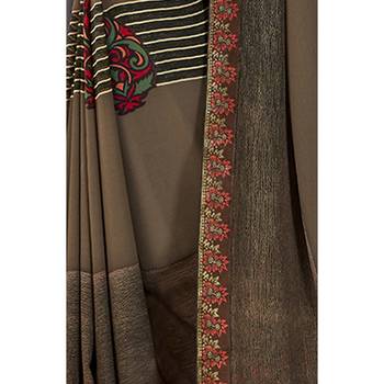 Brown printed georgette saree with blouse 3