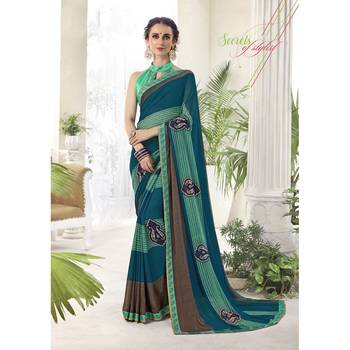 Blue printed georgette saree with blouse 1