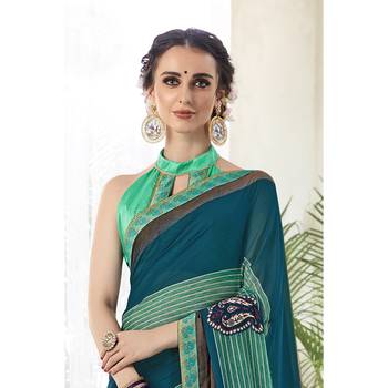 Blue printed georgette saree with blouse 2