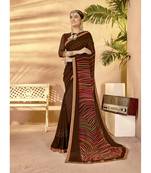 Brown printed georgette saree with blouse