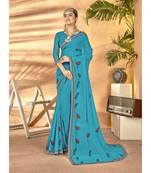 Sky blue printed georgette saree with blouse