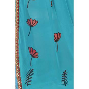 Sky blue printed georgette saree with blouse 3