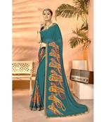 Sky blue printed georgette saree with blouse