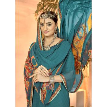 Sky blue printed georgette saree with blouse 2