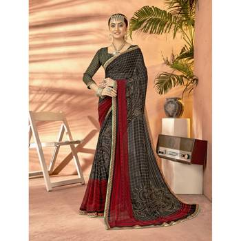 Brown printed georgette saree with blouse 1