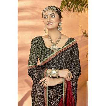 Brown printed georgette saree with blouse 2