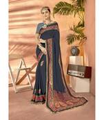 Navy blue printed georgette saree with blouse