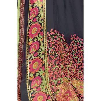 Navy blue printed georgette saree with blouse 3