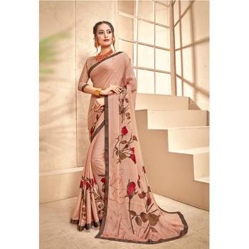Peach printed georgette saree with blouse 1