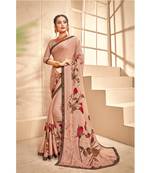 Peach printed georgette saree with blouse