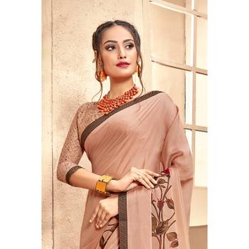 Peach printed georgette saree with blouse 2
