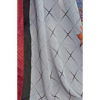 Grey printed georgette saree with blouse 3