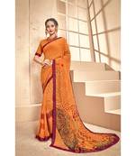 Orange printed georgette saree with blouse