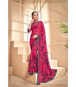 Pink printed georgette saree with blouse