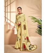 Cream printed georgette saree with blouse