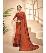 Orange printed georgette saree with blouse
