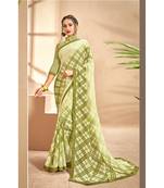 Green printed georgette saree with blouse