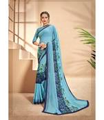 Sky blue printed georgette saree with blouse