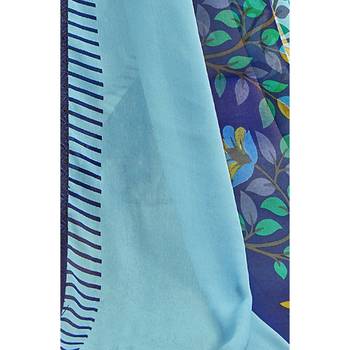 Sky blue printed georgette saree with blouse 3