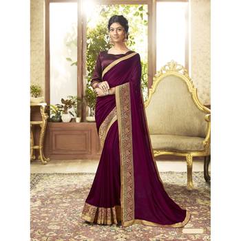 Purple plain chanderi silk saree with blouse 1