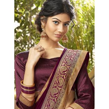Purple plain chanderi silk saree with blouse 2