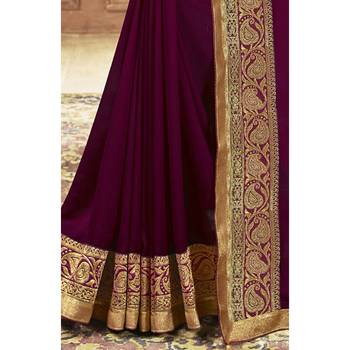 Purple plain chanderi silk saree with blouse 3