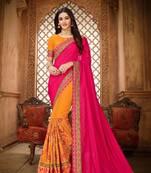Pink embroidered silk saree with blouse