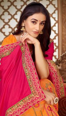 Pink embroidered silk saree with blouse 2