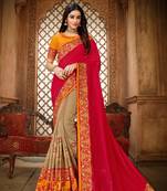Red embroidered silk saree with blouse