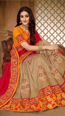 Red embroidered silk saree with blouse 2