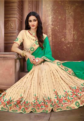 Green embroidered silk saree with blouse 2