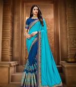 Sky blue embroidered silk saree with blouse