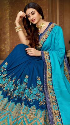 Sky blue embroidered silk saree with blouse 2