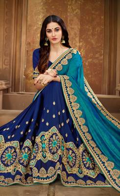 Dark green embroidered silk saree with blouse 2