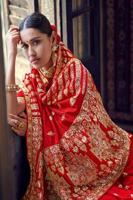 Red woven banarasi silk saree with blouse 2