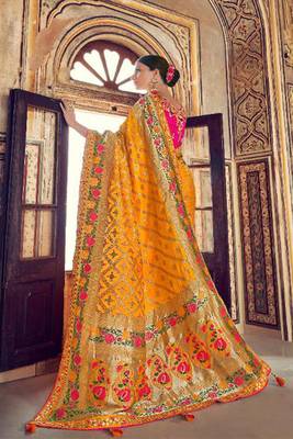 Orange woven banarasi silk saree with blouse 2