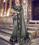 Grey embroidered silk saree with blouse