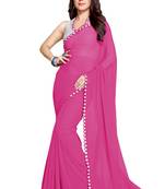 Pink Plain Faux Georgette Saree With Blouse