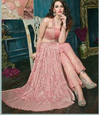 Blush pink  embroidered net anarkali 2