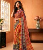 Women Green Georgette Printed Designer Saree