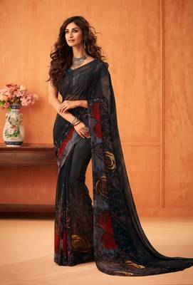 Women Brown Georgette Printed Designer Saree 1