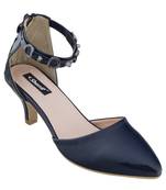 SHERRIF SHOES Women's Navy Kitten Heel Sandals 