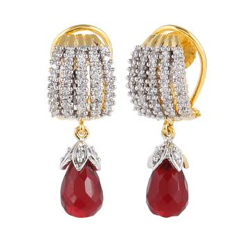 Designer Studded Red Drop Earring 2