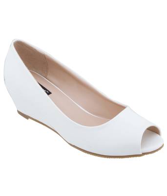 SHERRIF SHOES Women's White Wedge Heel Pumps  1